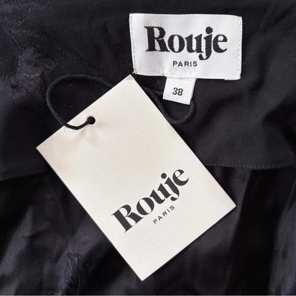 ROUJE PARIS Nancia Floral Jacquard Silk Satin Black Mini Dress Frog Knot Detail - Picture 15 of 16